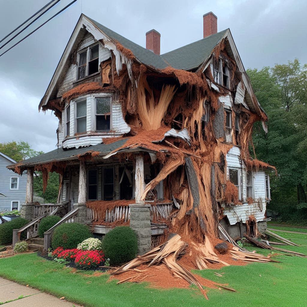 Blog Article - Tree with visible damage, including broken branches and signs of disease near an Preston home